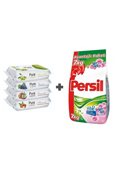 Pure Baby Pure Wipes Wet Towel 4x50 + Persil Expert Powder - 7 Kg Rose Magic Laundry Detergent