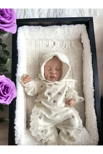 Mama Miel Baby Mor Çok Çiçekli Tulum ve Şapkası