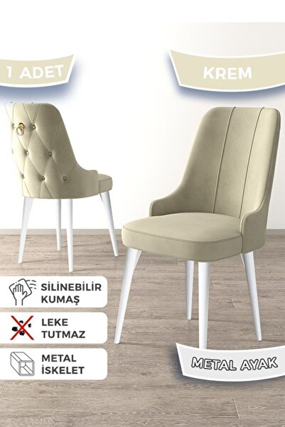Canisa Newa Serisi, 1.sınıf Babyface Kumaş Beyaz Metal Ayaklı Gold Halkalı, 4 Adet Krem Sandalye