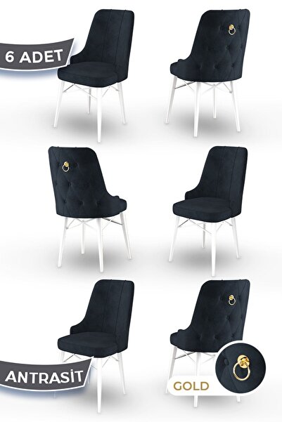 Canisa Pare Serisi, 6 Adet Antrasit Sandalye, 1.sınıf Babyface Ithal Kumaş, B...