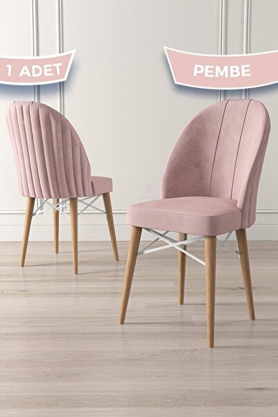 Canisa Jena Serisi 1 Adet Pembe Sandalye Doğal Ahşap Ayak Beyaz Kafes 1.sınıf...
