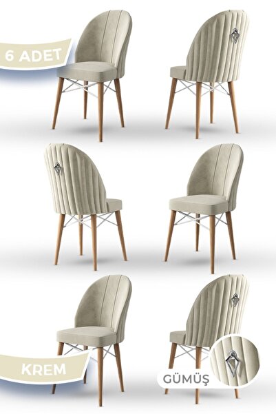 Canisa Ritim Serisi 6 Adet Krem Sandalye 1.sınıf Babyface Ithal Kumaş Doğal A...