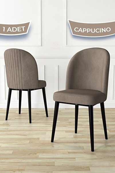Canisa Aste Serisi 1 Adet Cappucino Mutfak Sandalyesi Metal Siyah Iskeletli 1...
