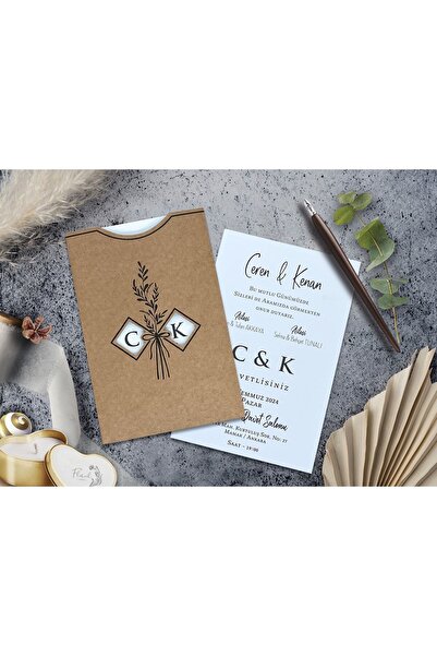 abcofis Düğün Davetiyesi Cem Davetiye Elegance 7078 Baskı Dahil