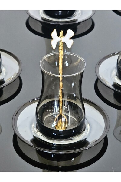 atabey home collection 18 Piece Fume Black Eva Tea Set - White Butterfly with Teaspoon