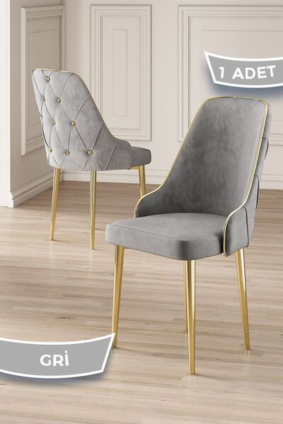 Canisa Krax Serisi, 1.sınıf Babyface Kumaş Mutfak Sandalyesi, Gold Metal Ayak...