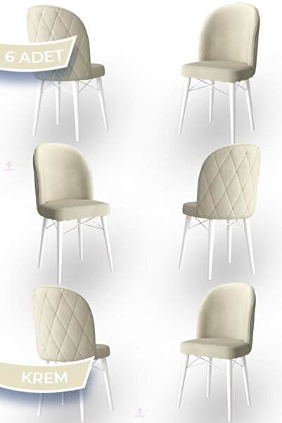 Canisa Bika Serisi 6 Adet Krem Mutfak Sandalyesi Beyaz Gürgen Ayaklı 1. Sınıf...
