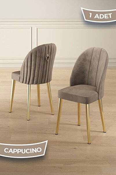 Canisa Mara Serisi 1 Adet Cappucino Mutfak Sandalyesi Gold Kaplama Metal Ayak...