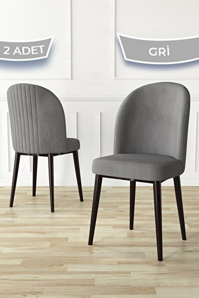 Canisa Aste Serisi 2 Adet Gri Yemek Odası Sandalyesi Metal Kahve Iskeletli 1....