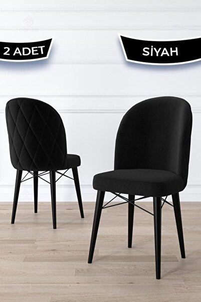 Canisa Bika Serisi 2 Adet Siyah Mutfak Sandalyesi Siyah Gürgen Ayaklı 1. Sını...