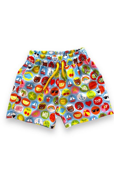 LİTTLE TORTOİSE Pantaloni scurți de baie colorați pentru copii cu imprimeu Emojis pentru băieți