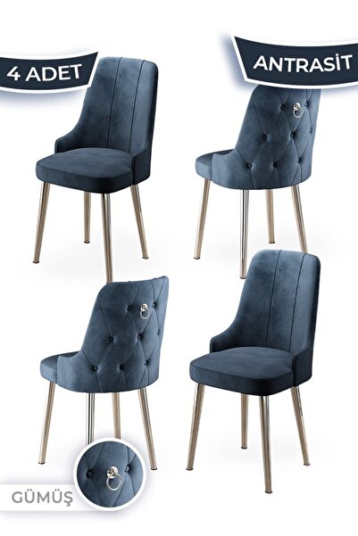 Canisa Newa Serisi 4 Adet Antrasit Sandalye 1.sınıf Babyface Kumaş Gümüş Kapl...