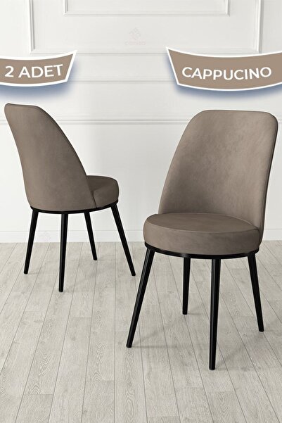 Canisa Jaxe Serisi 2 Adet Cappucino Mutfak Sandalyesi Metal Beyaz Iskeletli 1...