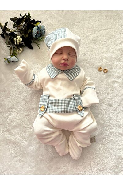 Mama Miel Baby Mavi Ekose Kumaş Detaylı Çıtçıtlı Erkek Bebek Yenidoğan Tulum ...