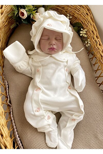 Mama Miel Baby Pembe Inci Çiçekli Tulum Ve Şapkası