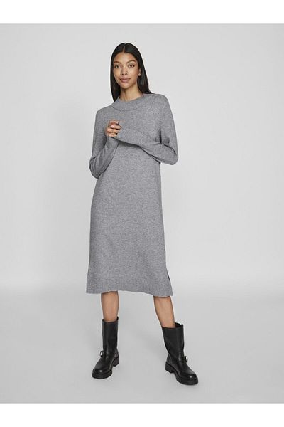 VILA Midikleid Langärmeliges Rundhalsausschnitt
