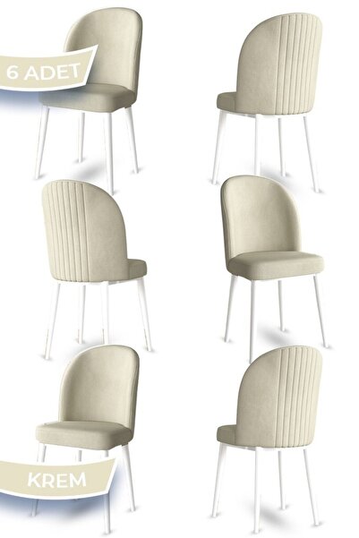 Canisa Aste Serisi 6 Adet Krem Mutfak Sandalyesi Metal Beyaz Iskeletli 1. Sın...