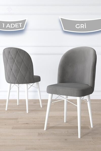 Canisa Bika Serisi 1 Adet Gri Mutfak Sandalyesi Beyaz Gürgen Ayaklı 1. Sınıf ...