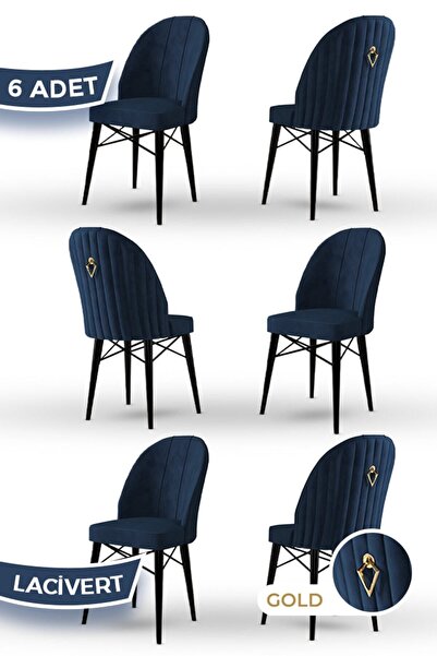 Canisa Ritim Serisi, 1.sınıf Babyface Kumaş, 6 Adet Lacivert Sandalye, Siyah ...