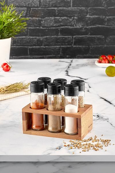 melik's Lisa Set of 6 - with Spice Rack and Wooden Stand
