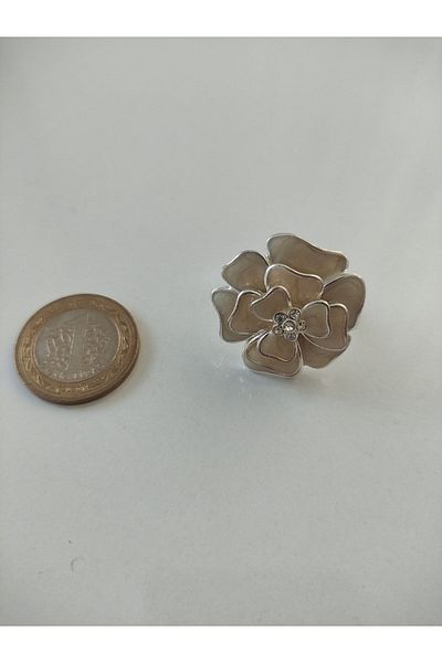 Hediye ve Takı Atölyesi Accessory Ring Cream Color Pearlescent Look Stoned Adjustable Size
