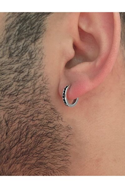 Sirius Pırlanta Siyah Pırlanta Taşlı Halka Erkek Küpesi