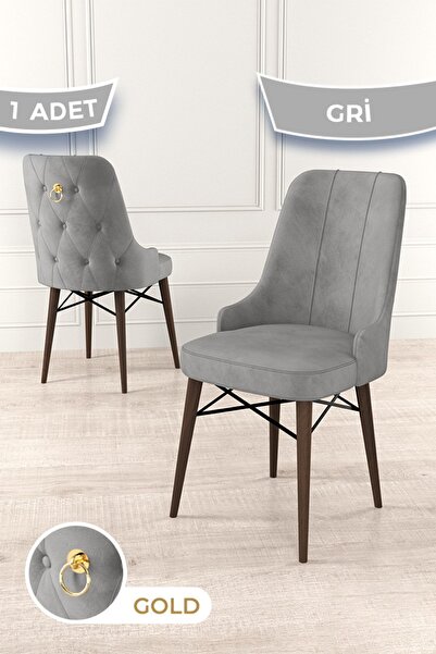 Canisa Pare Serisi, 1.sınıf Babyface Kumaş, Yemek Odası Gri Sandalye, Ceviz G...