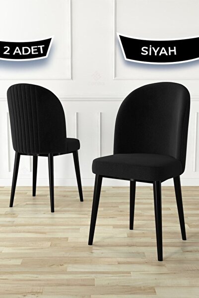 Canisa Aste Serisi 2 Adet Siyah Yemek Odası Sandalyesi Metal Siyah Iskeletli ...