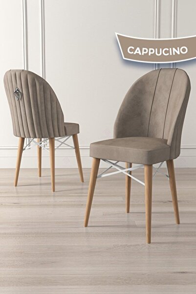 Canisa Ritim Serisi 4 Adet Cappucino Sandalye 1.sınıf Babyface Ithal Kumaş Doğal Ahşap Ayak Gümüş Halkalı