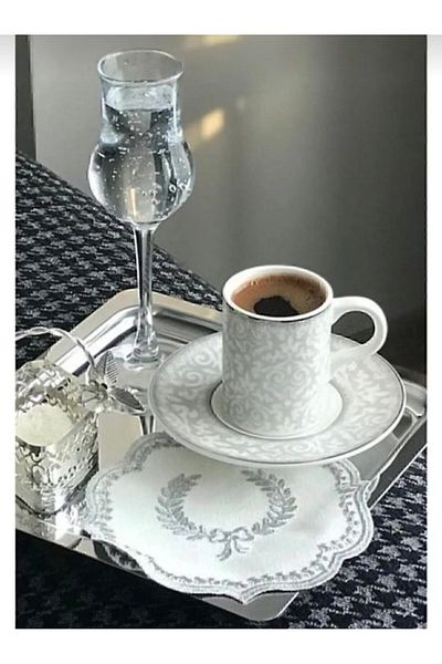 stilsenin34 Trend 6-Piece Luxury Square Stainless Steel Silver Color 21X21Cm Coffee Serving Presentation Tray & Plate