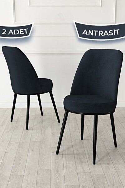 Canisa Jaxe Serisi 2 Adet Antrasit Mutfak Sandalyesi Metal Siyah Iskeletli 1....