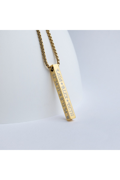 Satürn Silver Kuyumculuk Kişiye Özel Çelik İsimli Tarih Yazılı Unisex Bar Kolye