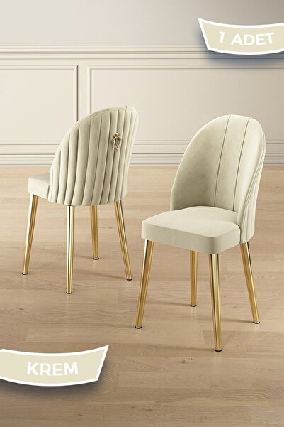 Canisa Mara Serisi 1 Adet Krem Mutfak Sandalyesi Gold Kaplama Metal Ayak 1. Sınıf Babyface Kumaş