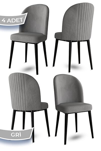 Canisa Aste Serisi 4 Adet Gri Mutfak Sandalyesi Metal Siyah Iskeletli 1. Sını...