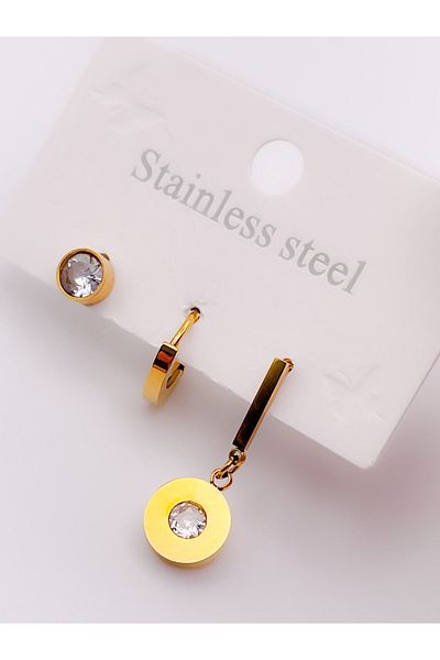 Trinos 3-Piece Steel Earrings - Diamond Look and Stone Detail
