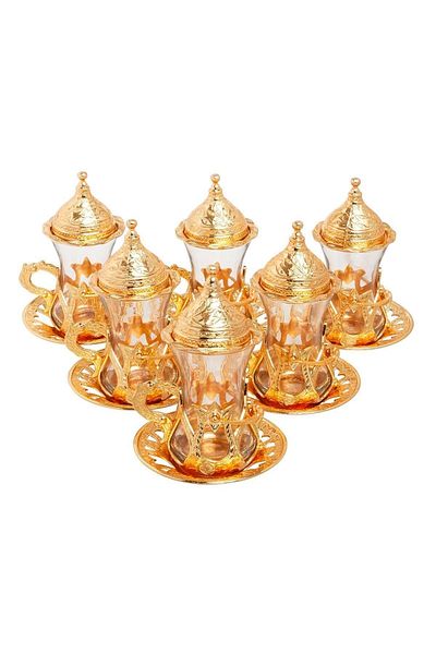 kapadokyahediyelik Ottoman Motif 6-Person 30-Piece Tea Cup Set Yellow Color