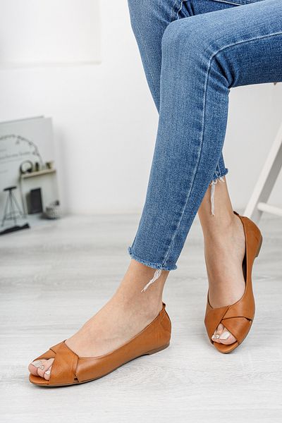 Deripabuc Genuine Leather Tan Women's Leather Ballerinas Dp58-6069