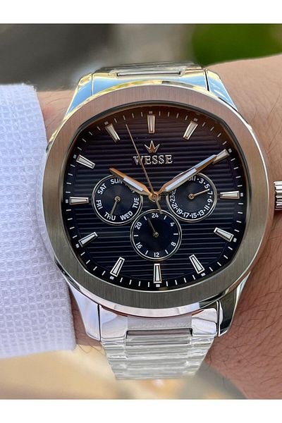 Wesse 5 Atm Men's Wristwatch - Steel Cord, Blackening Color, Inner Functions Active EWWG402903