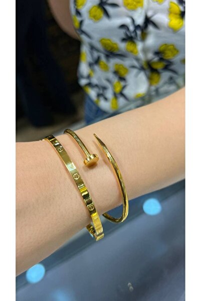 16 gr (GRAM) 2'li Çivi Desenli Kelepçe 22 Ayar Altın