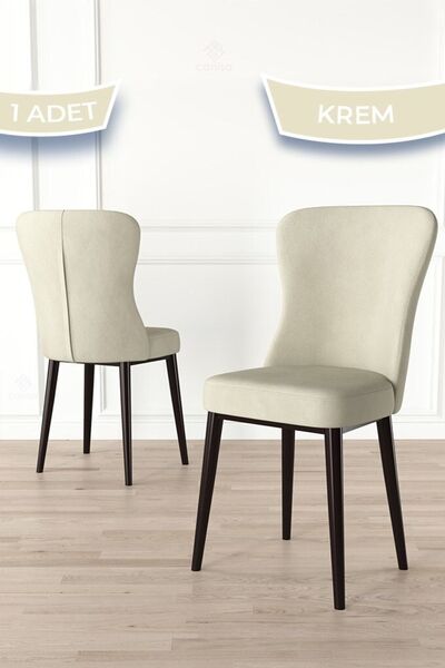 Canisa Tita Serisi 1 Adet Krem Yemek Odası Sandalyesi Metal Kahve Ayaklı 1. S...