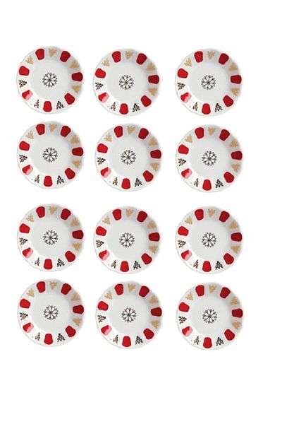 Porland 12-Piece Porcelain Red Authentic Tea Plate