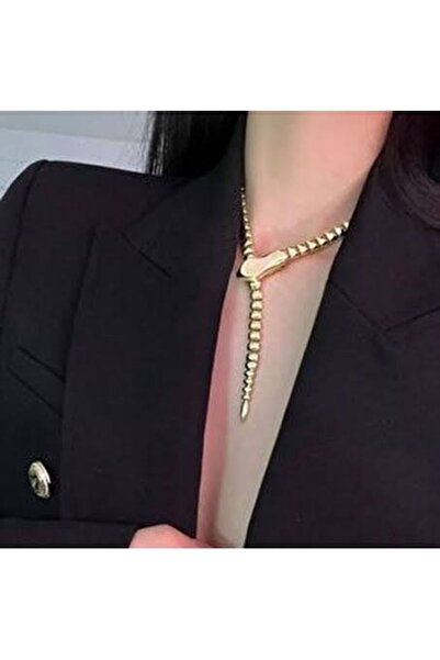 BİJUTERİX Moda ayarlanabilir çelik Gold yılan gerdanlık kolye