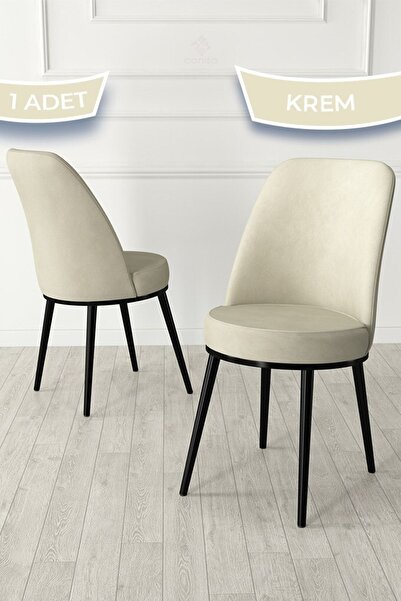 Canisa Jaxe Serisi 1 Adet Krem Yemek Odası Sandalyesi Metal Siyah Iskeletli 1...