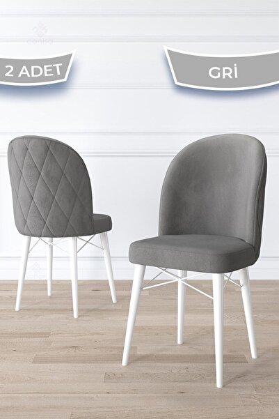 Canisa Bika Serisi 2 Adet Gri Mutfak Sandalyesi Beyaz Gürgen Ayaklı 1. Sınıf ...