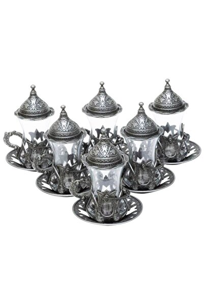 kapadokyahediyelik Osmanlı Motifli 6 Kişilik 30 Parça Çay Bardağı Takımı Eskitme Kalaylı Renk