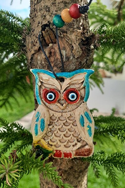ella'nın çarşısı Baykuş Asma Ev Bahçe Balkon Duvar Süsü Porselen.8,5 Cm X 6 Cm