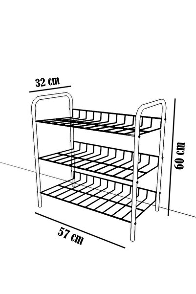 Remaks 3 Raflı Ayakkabılık Metal Ayakkabılık Çok Amaçlı Dolap - Siyah