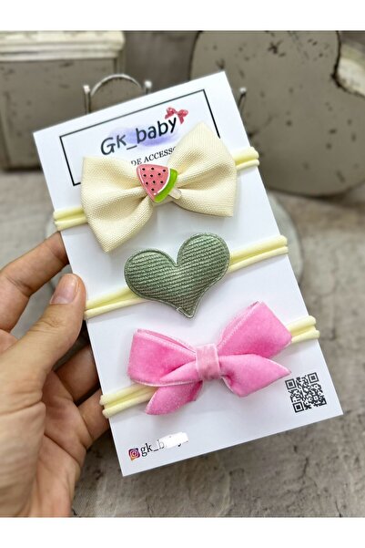 GK Üçlü kalplı kız bebek bandana seti.