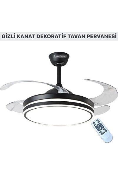 End Gizli Kanat Siyah Led Aydınlatmalı Uzaktan Kumandalı Dekoratif Tavan Perv...