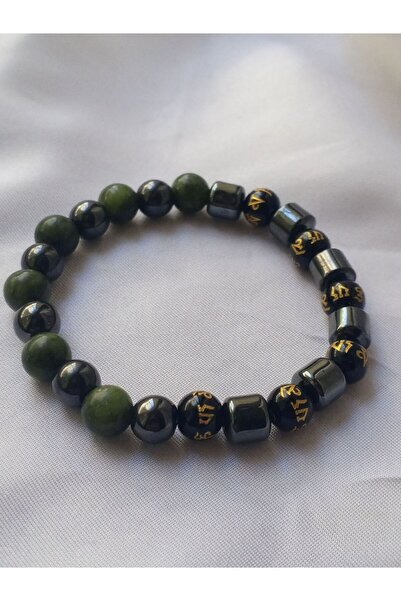 Alsade سوار فنغ شوي OM مانترا من حجر اليشم المغناطيسي